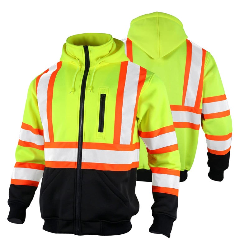 FONIRRA Hi Vis Safety Fleece Zip Hoodie للرجال بلوزات عاكسة ANSI Class 3 سترات قابلة للفصل (أصفر، XL) - Image 1
